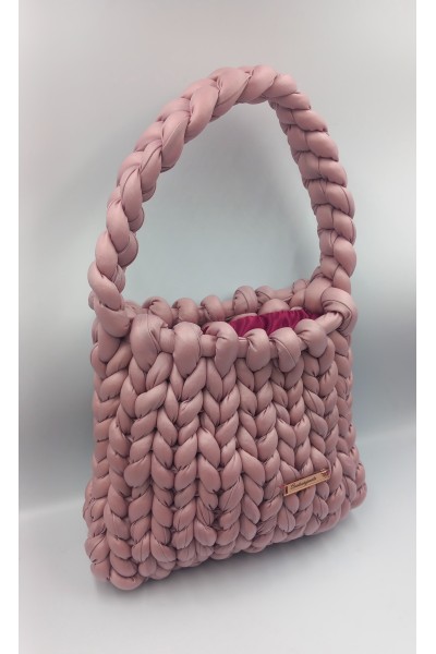 Χειροποίητη Τσάντα "Mauve Marshmallow" – Chunky Knit από Vegan Leather.