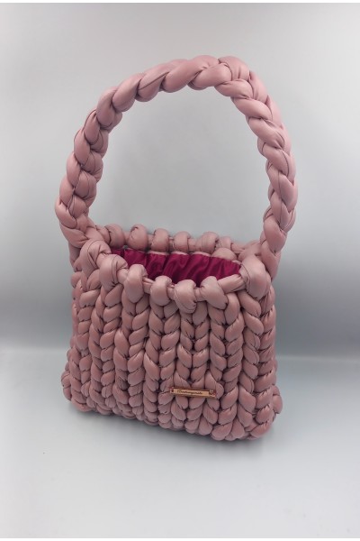 Χειροποίητη Τσάντα "Mauve Marshmallow" – Chunky Knit από Vegan Leather.