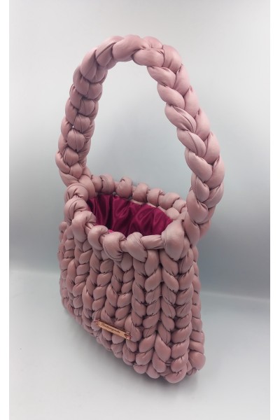 Χειροποίητη Τσάντα "Mauve Marshmallow" – Chunky Knit από Vegan Leather.