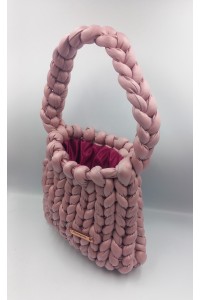 Χειροποίητη Τσάντα "Mauve Marshmallow" – Chunky Knit από Vegan Leather.