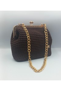Χειροποίητη Πλεκτή Τσάντα "Chocolate Luxury" με Χρυσό Vintage Πλαίσιο & Αλυσίδα