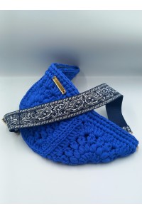 Πλεκτή Τσάντα Belt Bag "Electric Blue" – Χειροποίητη με Φόδρα & Paisley Ιμάντα
