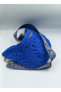 Πλεκτή Τσάντα Belt Bag "Electric Blue" – Χειροποίητη με Φόδρα & Paisley Ιμάντα