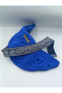 Πλεκτή Τσάντα Belt Bag "Electric Blue" – Χειροποίητη με Φόδρα & Paisley Ιμάντα