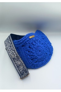Πλεκτή Τσάντα Belt Bag "Electric Blue" – Χειροποίητη με Φόδρα & Paisley Ιμάντα