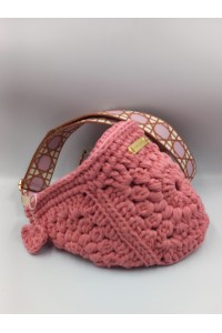 Ροζ Χειροποίητο Belt Bag με Πλεκτό Μπρελόκ Καρδιά & Χρυσές Λεπτομέρειες