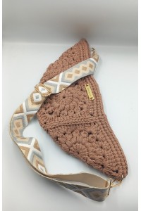 Καφέ Χειροποίητο Belt Bag με Κεντητό Ethnic Ιμάντα & Χρυσές Λεπτομέρειες