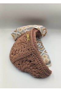 Καφέ Χειροποίητο Belt Bag με Κεντητό Ethnic Ιμάντα & Χρυσές Λεπτομέρειες