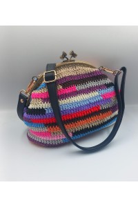 Πλεκτή Τσάντα Χιαστί "Color-Burst" με Αντικέ Μεταλλικό Πλαίσιο