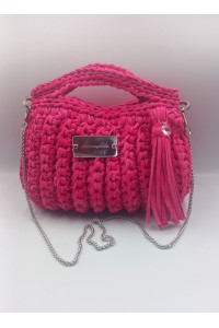 Χειροποίητη Πλεκτή Τσάντα "Magenta Charm" με Φούντα & Αλυσίδα