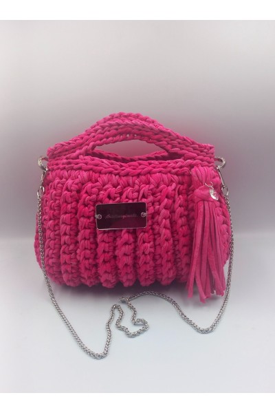 Χειροποίητη Πλεκτή Τσάντα "Magenta Charm" με Φούντα & Αλυσίδα