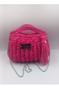 Χειροποίητη Πλεκτή Τσάντα "Magenta Charm" με Φούντα & Αλυσίδα