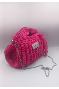 Χειροποίητη Πλεκτή Τσάντα "Magenta Charm" με Φούντα & Αλυσίδα