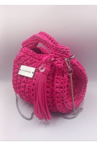 Χειροποίητη Πλεκτή Τσάντα "Magenta Charm" με Φούντα & Αλυσίδα