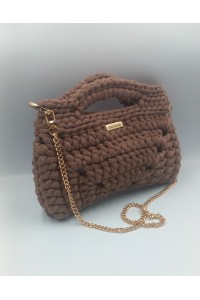Handmade Brown Knitting Bag – Χειροποίητη Τσάντα με Χρυσές Λεπτομέρειες.