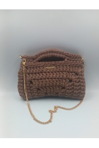 Handmade Brown Knitting Bag – Χειροποίητη Τσάντα με Χρυσές Λεπτομέρειες.