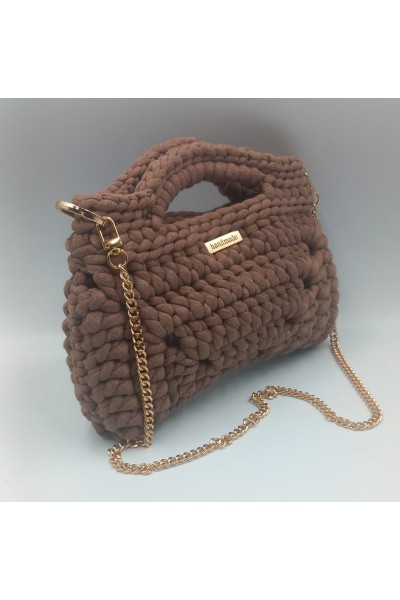 Handmade Brown Knitting Bag – Χειροποίητη Τσάντα με Χρυσές Λεπτομέρειες.