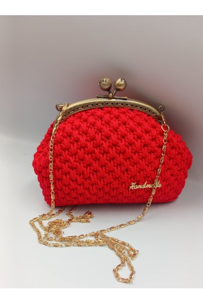 Κόκκινο χειροποίητο πλεκτό τσαντάκι