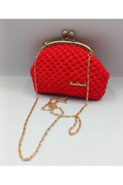 Κόκκινο χειροποίητο πλεκτό τσαντάκι