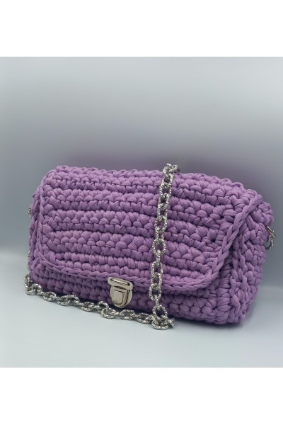 Χειροποίητη πλεκτή τσάντα μωβ-λιλά