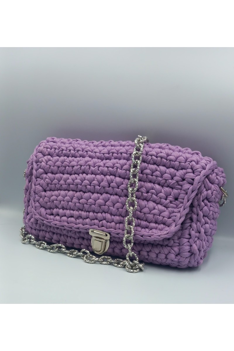 Χειροποίητη πλεκτή τσάντα μωβ-λιλά