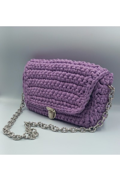 Χειροποίητη πλεκτή τσάντα μωβ-λιλά