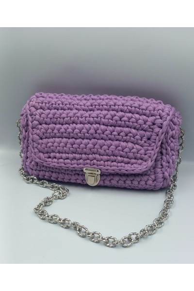 Χειροποίητη πλεκτή τσάντα μωβ-λιλά