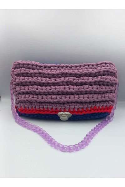 Χειροποίητη πλεκτή πολύχρωμη τσάντα