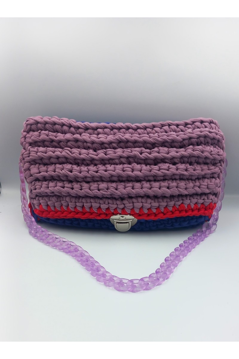 Χειροποίητη πλεκτή πολύχρωμη τσάντα