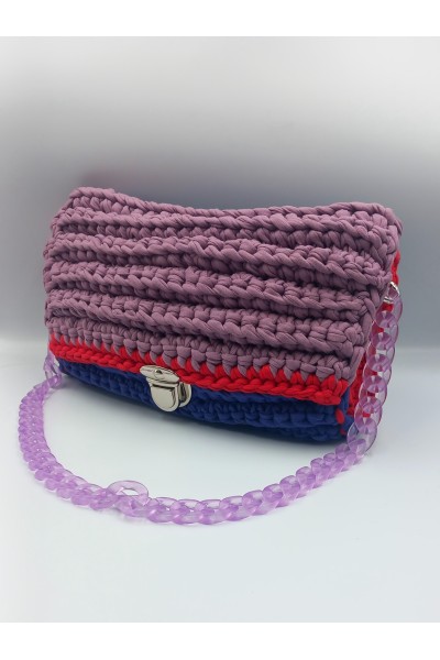 Χειροποίητη πλεκτή πολύχρωμη τσάντα