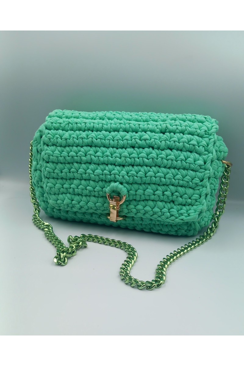 Χειροποίητη πλεκτή τσάντα μέντα