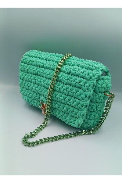 Χειροποίητη πλεκτή τσάντα μέντα