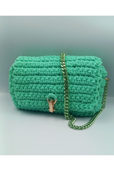 Χειροποίητη πλεκτή τσάντα μέντα