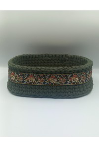 Χειροποίητο λαδί σκούρο πλεκτό καλάθι.