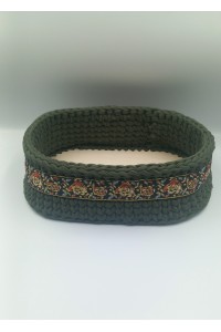 Χειροποίητο λαδί σκούρο πλεκτό καλάθι.