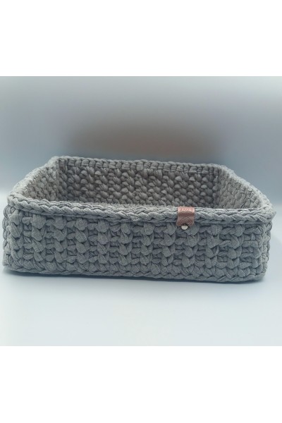 Χειροποίητο καλάθι οργάνωσης γκρι με ξύλο. Minimal chic