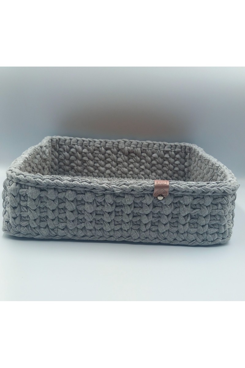 Χειροποίητο καλάθι οργάνωσης γκρι με ξύλο. Minimal chic