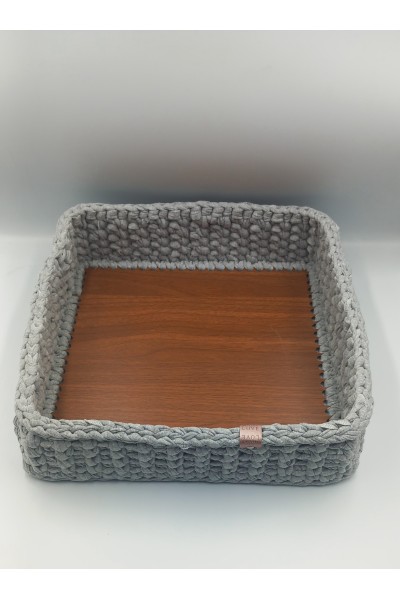 Χειροποίητο καλάθι οργάνωσης γκρι με ξύλο. Minimal chic
