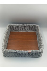 Χειροποίητο καλάθι οργάνωσης γκρι με ξύλο. Minimal chic