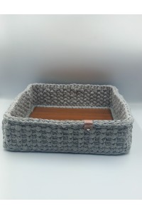 Χειροποίητο καλάθι οργάνωσης γκρι με ξύλο. Minimal chic