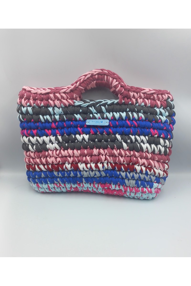Χειροποίητη πολύχρωμη πλεκτή τσάντα