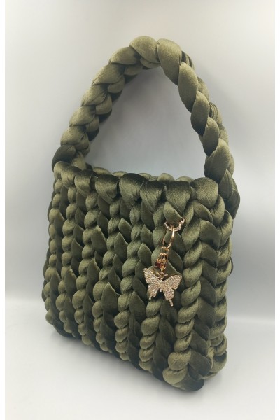 Χειροποίητη Τσάντα Χειρός/Ώμου 'Emerald Velvet Braid' – Βελούδο Νήμα.