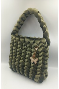 Χειροποίητη Τσάντα Χειρός/Ώμου 'Emerald Velvet Braid' – Βελούδο Νήμα.