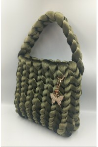 Χειροποίητη Τσάντα Χειρός/Ώμου 'Emerald Velvet Braid' – Βελούδο Νήμα.