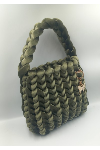 Χειροποίητη Τσάντα Χειρός/Ώμου 'Emerald Velvet Braid' – Βελούδο Νήμα.