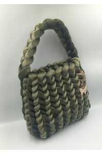 Χειροποίητη Τσάντα Χειρός/Ώμου 'Emerald Velvet Braid' – Βελούδο Νήμα.
