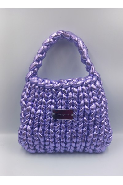 Χειροποίητη πλεκτή metallic τσάντα σε μωβ-λιλά χρώμα!