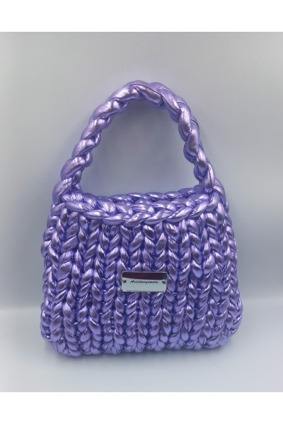 Χειροποίητη πλεκτή metallic τσάντα σε μωβ-λιλά χρώμα!