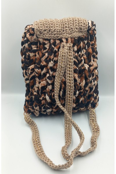 Χειροποίητο πλεκτό backpack με βελούδο animal print νήμα.