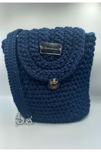 Χειροποίητο Πλεκτό Backpack Navy Blue με Ασημένιες Λεπτομέρειες & Εσωτερική Επένδυση.